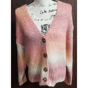 Ombre Cardigan Coastal Cottage oversized Pink Peach Orange Button Sweater WARM